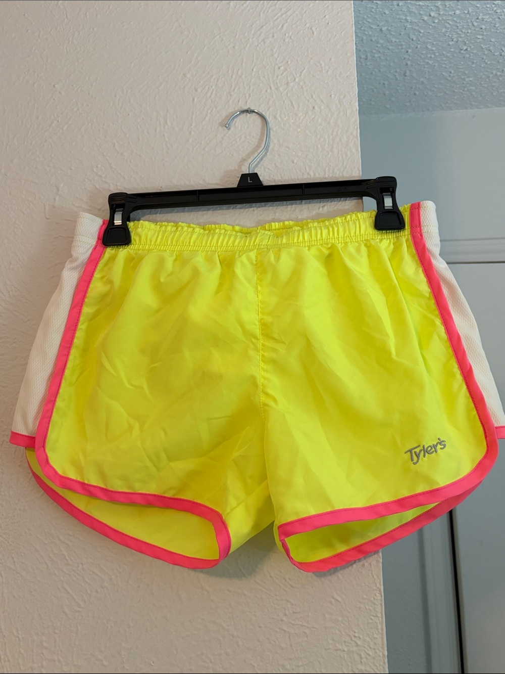 Tyler's Neon Yellow Women's Athletic Shorts with Hot Pink Trim